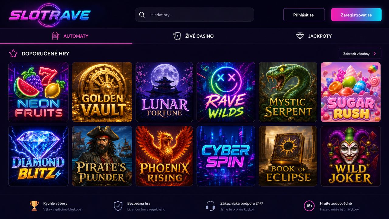 Ukázka webové stránky online kasina Slotrave