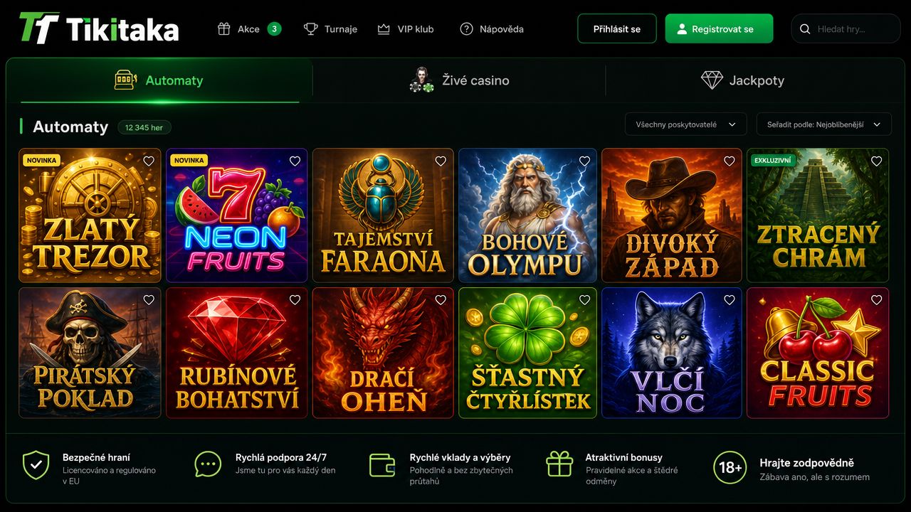 Náhled webové stránky online casina Tikitaka