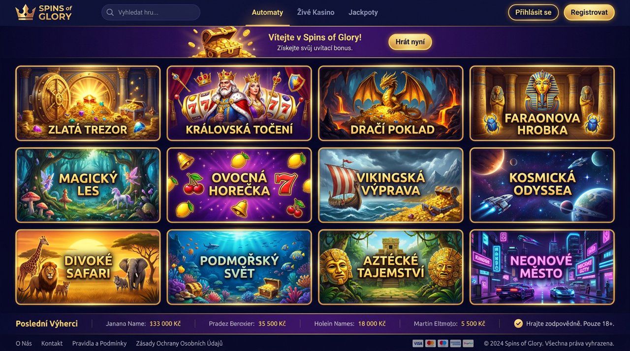 Náhled webové stránky online casina Spins of Glory