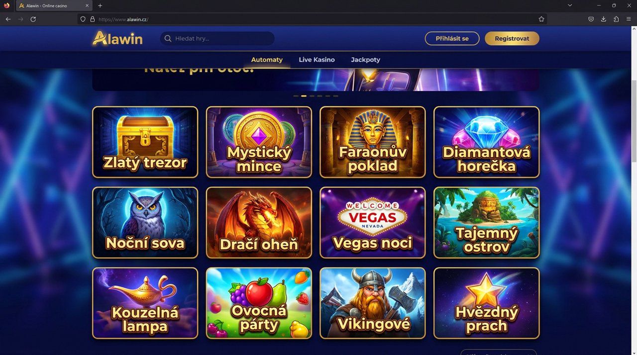 Náhled webové stránky online casina Alawin