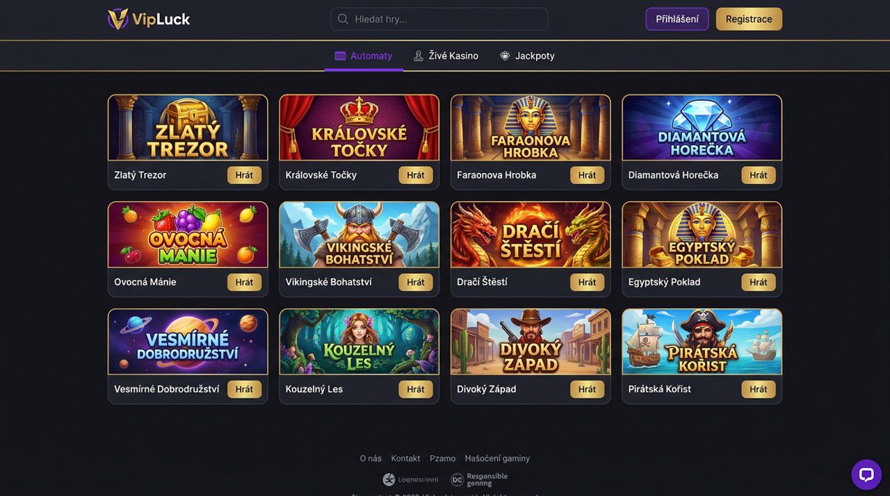 Snímek obrazovky VIPLuck Casino